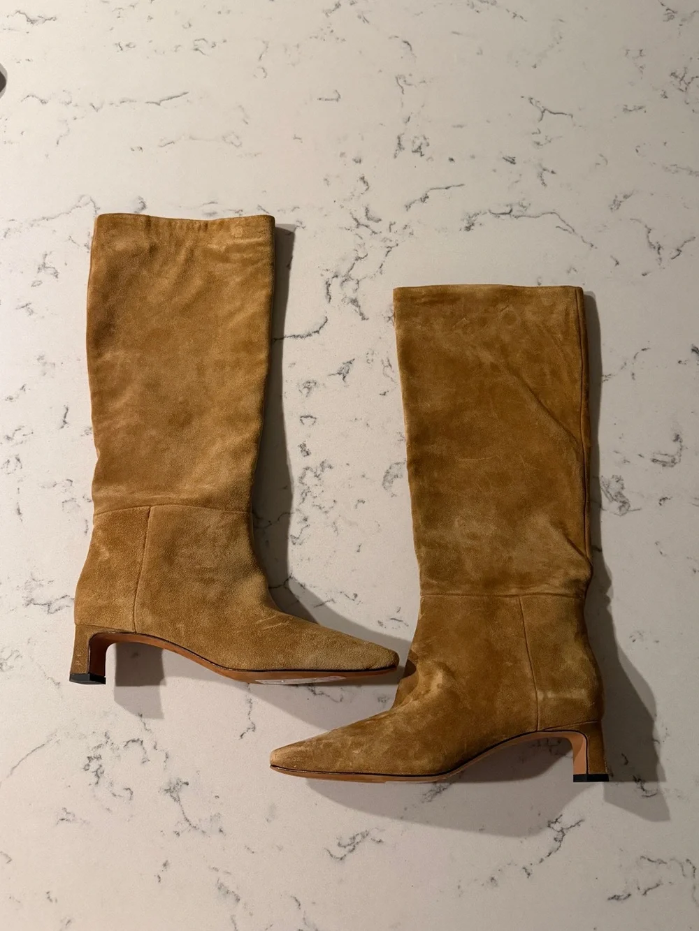 Vince Harlan Tall Suede Boot, Tan light brown Sahara modern minimalist trendy